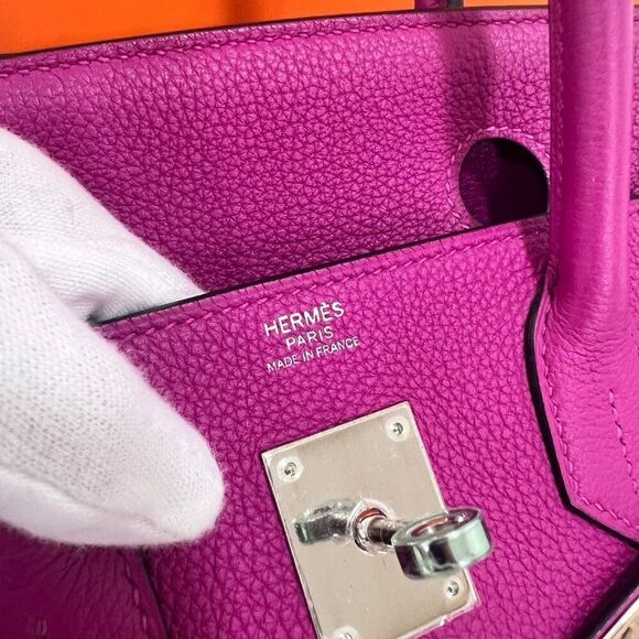 100% Authentic Hermès Birkin 30 in Rose Pourpre Togo with PHW Stamp A - Picture 12 of 14